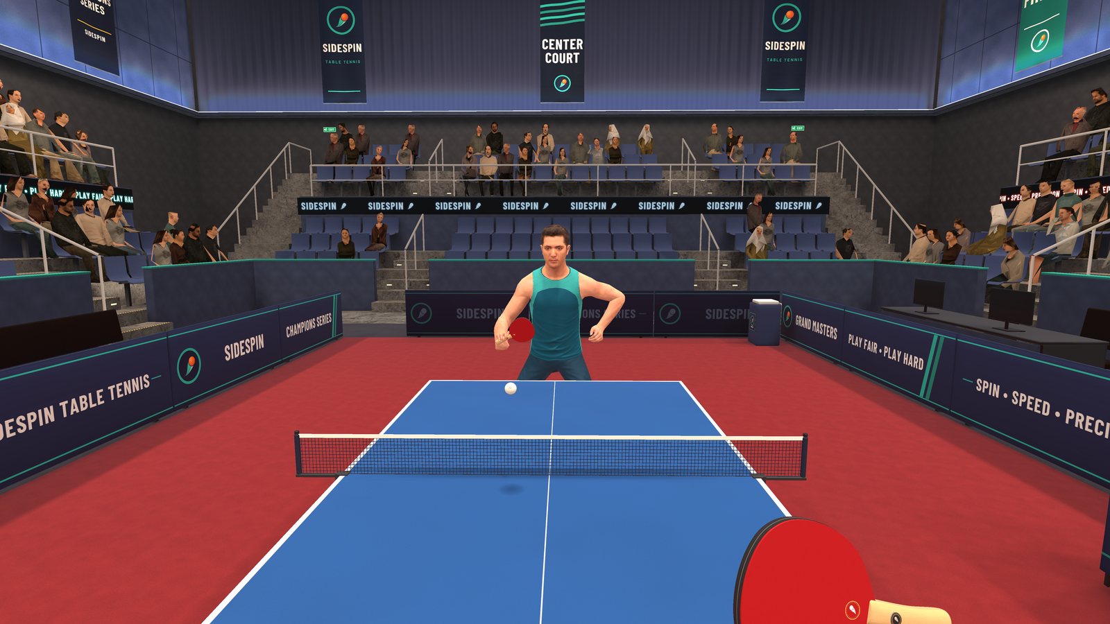 A rally in the Championship Hall, seen through the player's eyes